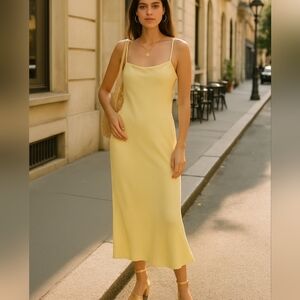 Bec + Bridge Silk Slip Dress Maxi In Ligjt Yellow Spaghetti Straps